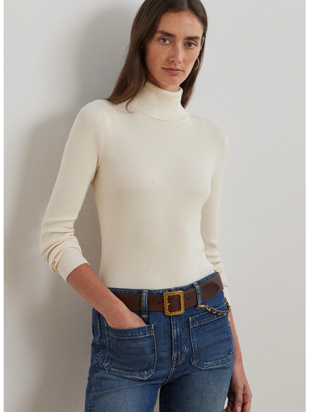 Lauren Ralph Lauren Cream Ribbed Turtleneck Sweater